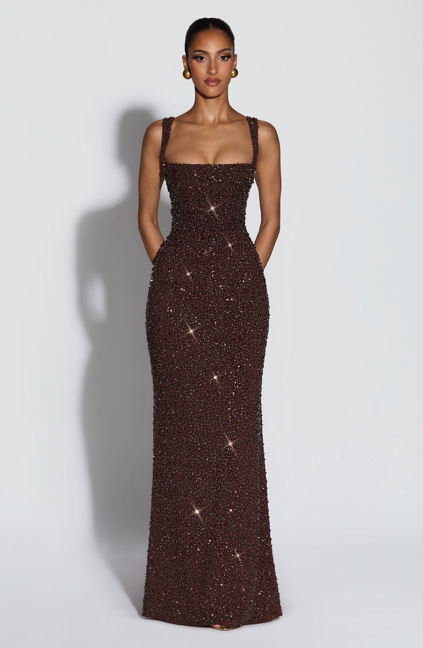 Robe Longue Calanthe - Brun prune scintillant