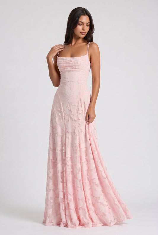 Robe de Soirée Prestige Robe Louise Rose Poudre — Rose — Vue de Face — Lovéa Paris