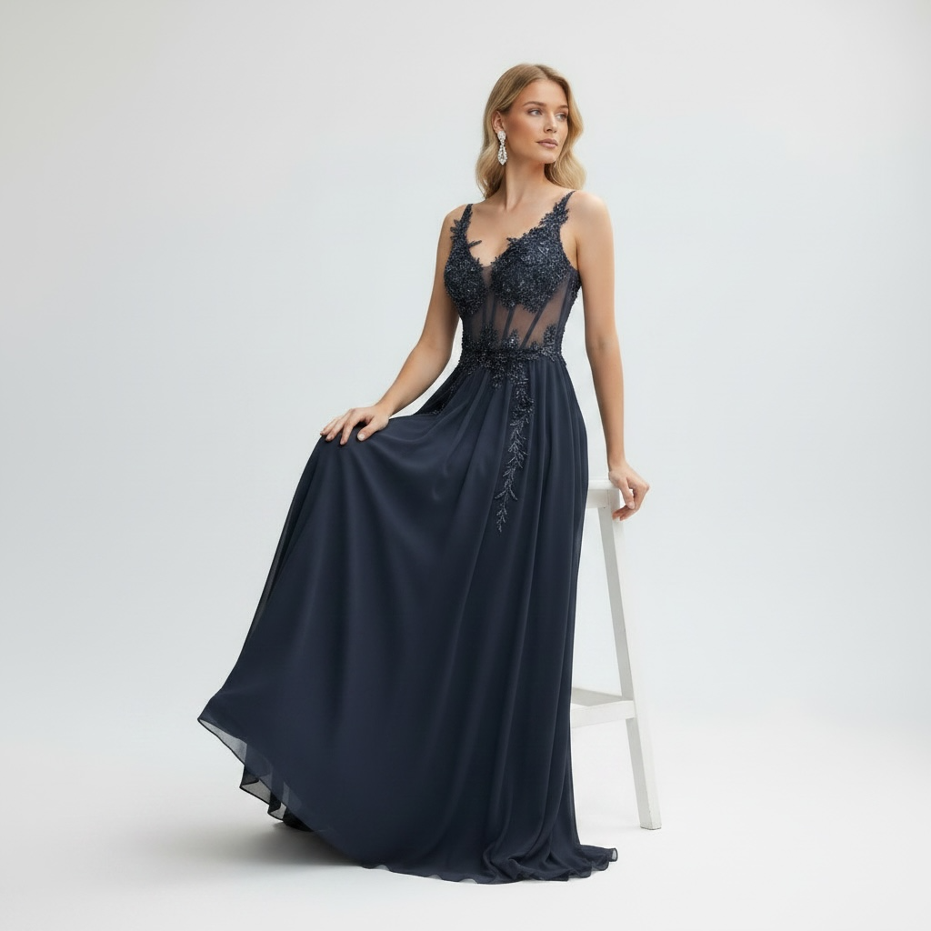 Robe de Soirée Bleue Marine Élégante – Robe de Luxe de la boutique Lovea Paris