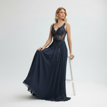 Robe de Soirée Bleue Marine Élégante – Robe de Luxe de la boutique Lovea Paris