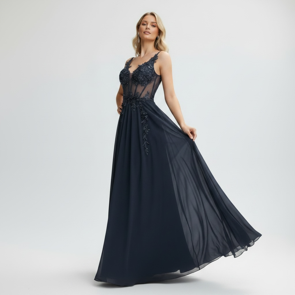 Robe de Soirée Bleue Marine Élégante – Robe de Luxe de la boutique Lovea Paris