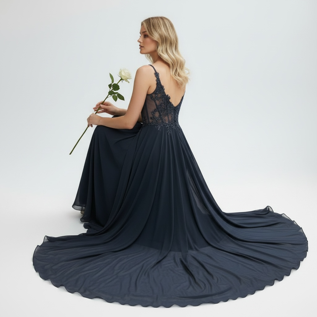 Robe de Soirée Bleue Marine Élégante – Robe de Luxe de la boutique Lovea Paris