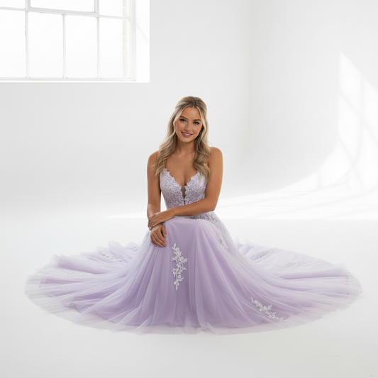 Robe longue tulle lilas bustier – Robe de Luxe de la boutique Lovea Paris