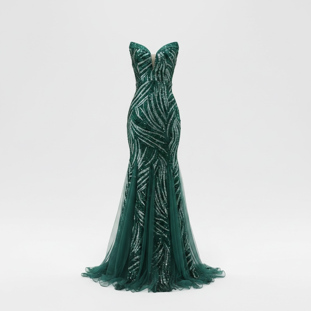 Robe sirène pailletée vert émeraude – Robe de Luxe de la boutique Lovea Paris
