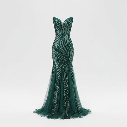 Robe sirène pailletée vert émeraude – Robe de Luxe de la boutique Lovea Paris