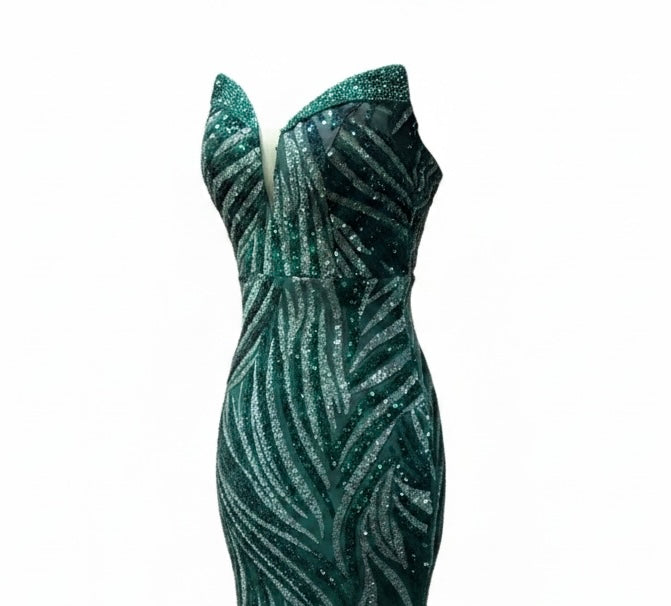Robe sirène pailletée vert émeraude – Robe de Luxe de la boutique Lovea Paris