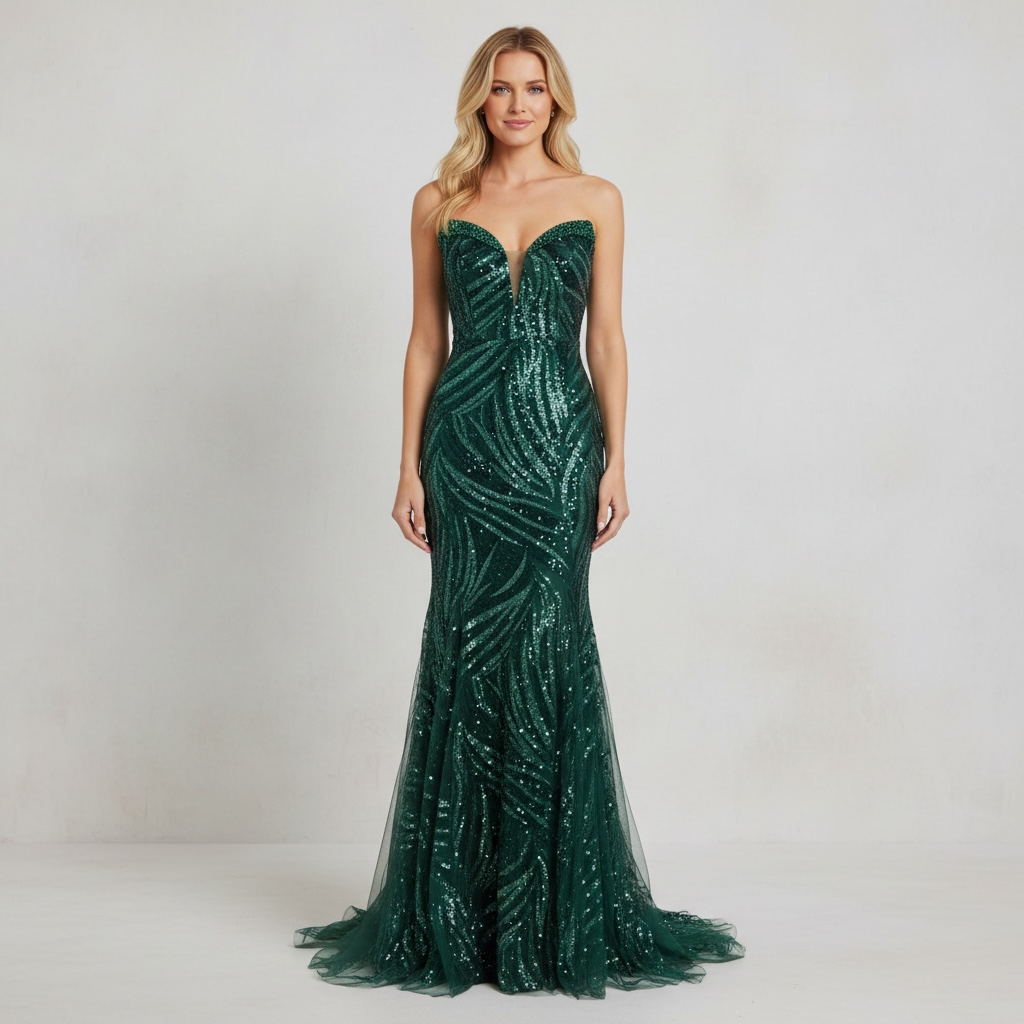 Robe sirène pailletée vert émeraude – Robe de Luxe de la boutique Lovea Paris