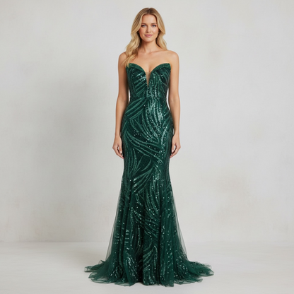 Robe sirène pailletée vert émeraude – Robe de Luxe de la boutique Lovea Paris