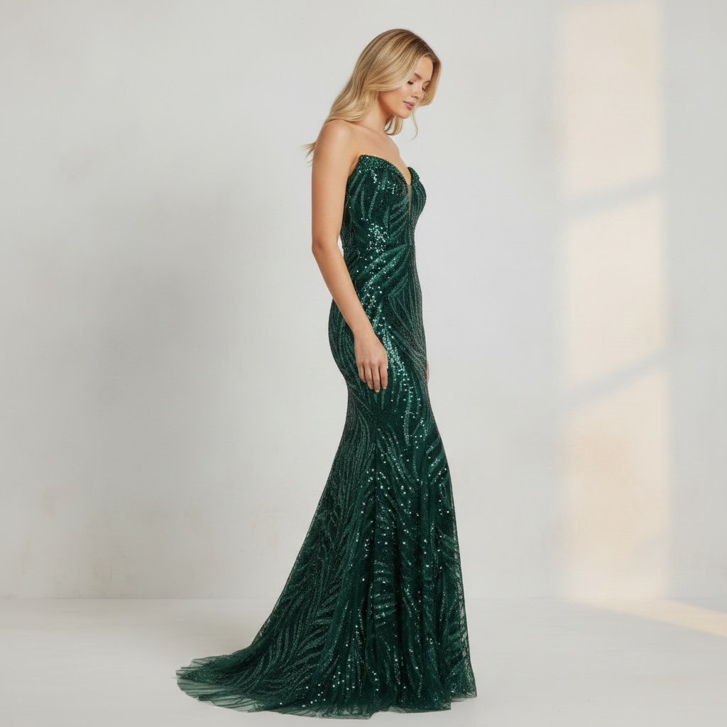 Robe sirène pailletée vert émeraude – Robe de Luxe de la boutique Lovea Paris