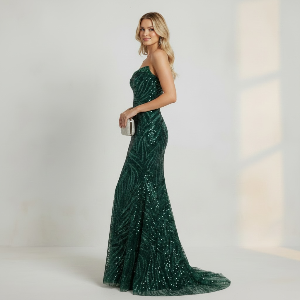 Robe sirène pailletée vert émeraude – Robe de Luxe de la boutique Lovea Paris