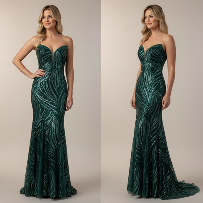 Robe sirène pailletée vert émeraude – Robe de Luxe de la boutique Lovea Paris
