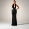 Robe Cathy sirène noire col halter dentelle sequins – Soirée | Lovea