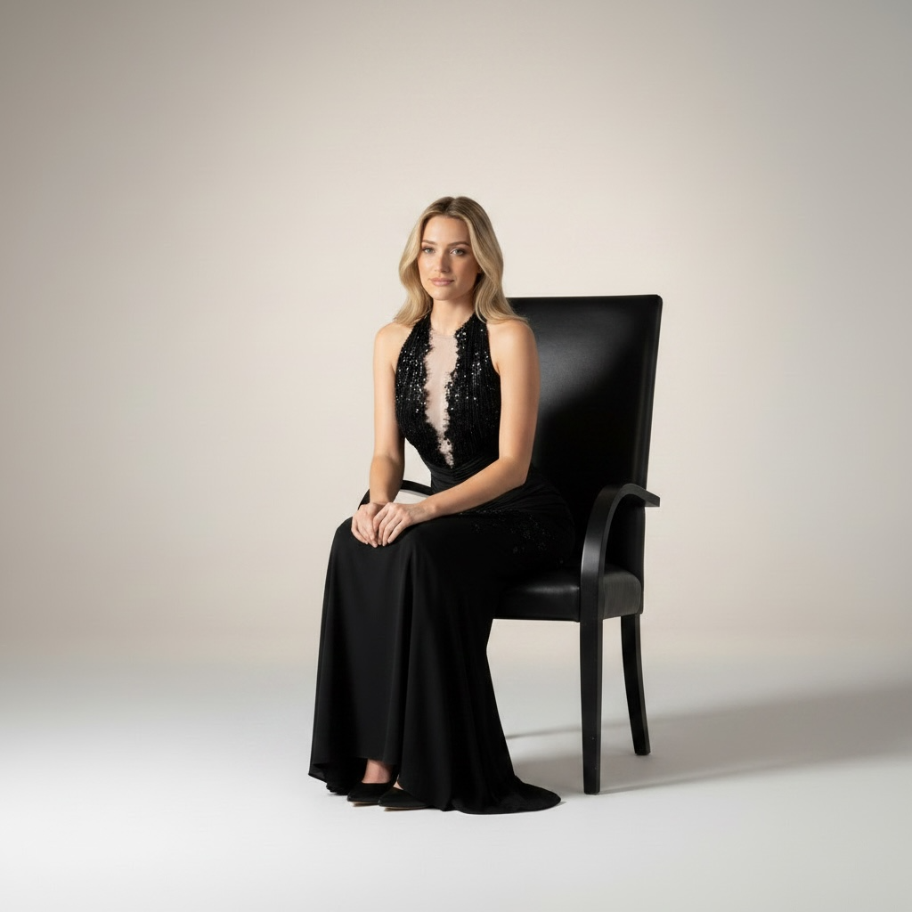 Robe Cathy sirène noire col halter dentelle sequins – Robe de Luxe de la boutique Lovea Paris