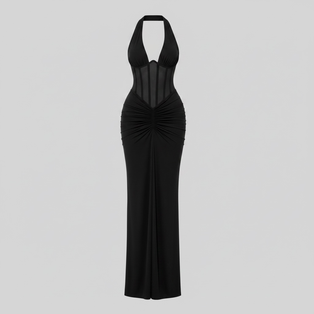 Robe maxi noire moulante décolleté plongeant dos nu – Robe de Luxe de la boutique Lovea Paris