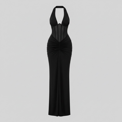 Robe maxi noire moulante décolleté plongeant dos nu – Robe de Luxe de la boutique Lovea Paris