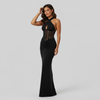 Robe maxi noire moulante décolleté plongeant dos nu – Soirée | Lovea
