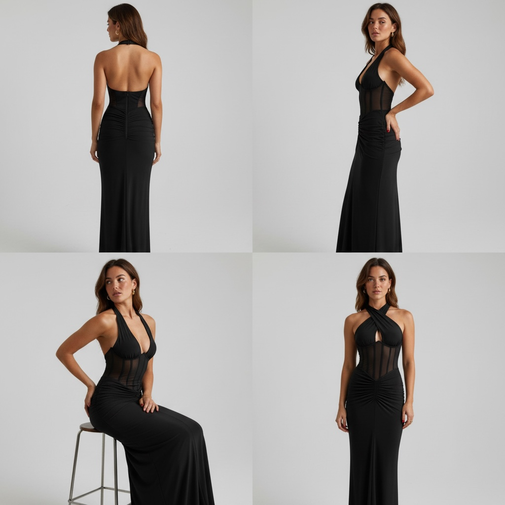 Robe maxi noire moulante décolleté plongeant dos nu – Robe de Luxe de la boutique Lovea Paris