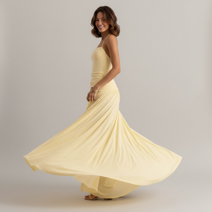 Robe maxi halter dos nu drapée – Robe de Luxe de la boutique Lovea Paris