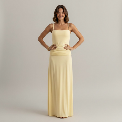 Robe maxi halter dos nu drapée – Robe de Luxe de la boutique Lovea Paris