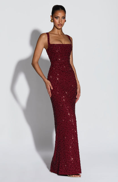 Robe Longue Calanthe - Bourgogne Scintillant