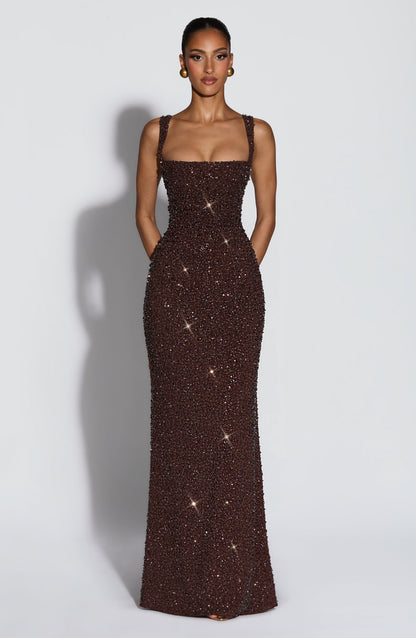 Robe Longue Calanthe - Brun prune scintillant