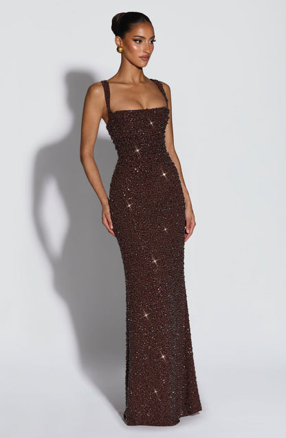 Robe Longue Calanthe - Brun prune scintillant
