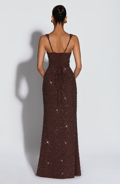 Robe Longue Calanthe - Brun prune scintillant