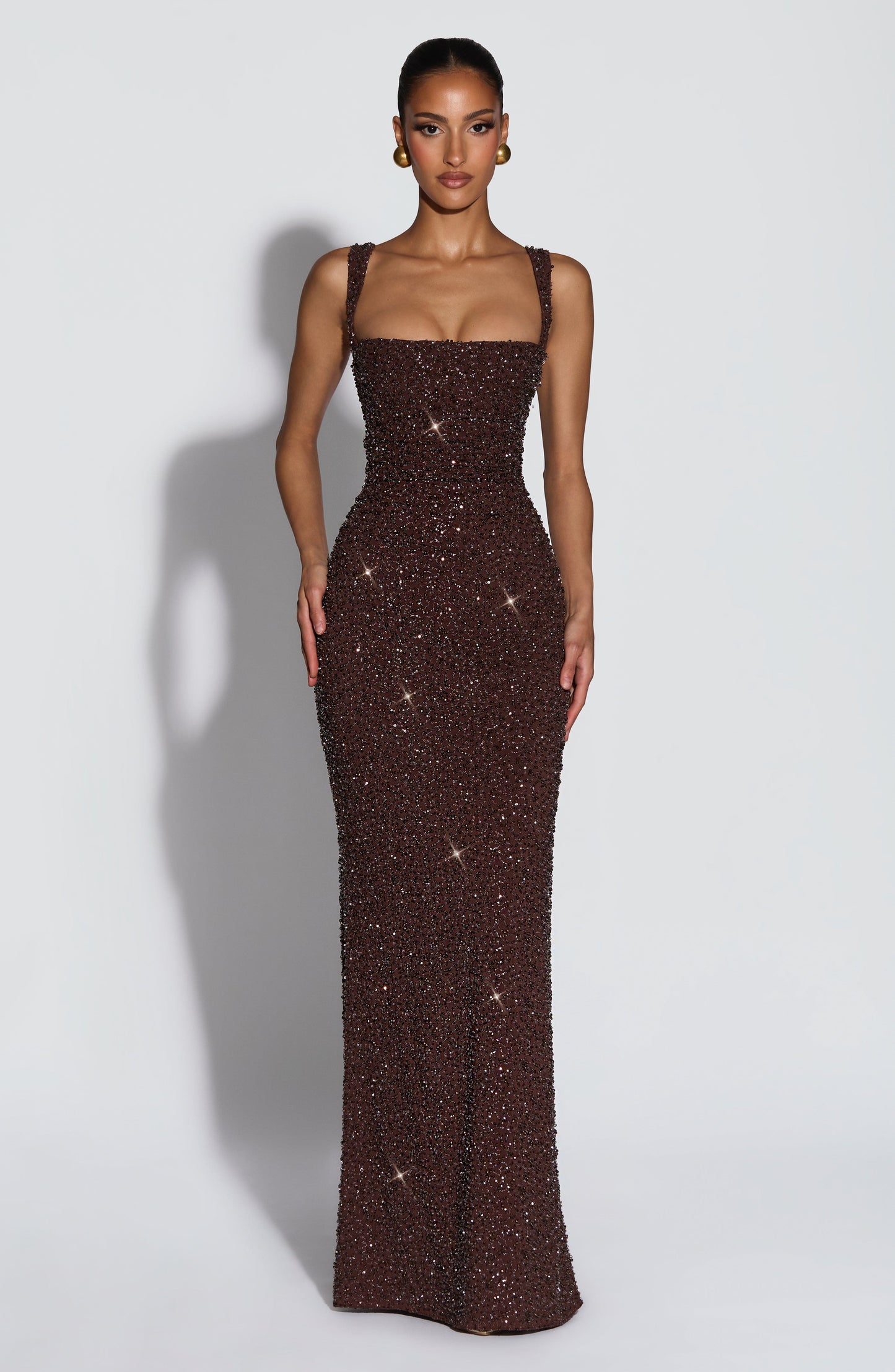Robe Longue Calanthe - Brun prune scintillant