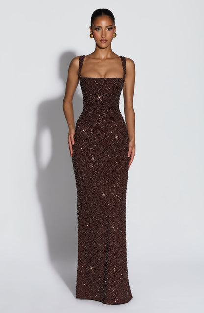 Robe Longue Calanthe - Brun prune scintillant