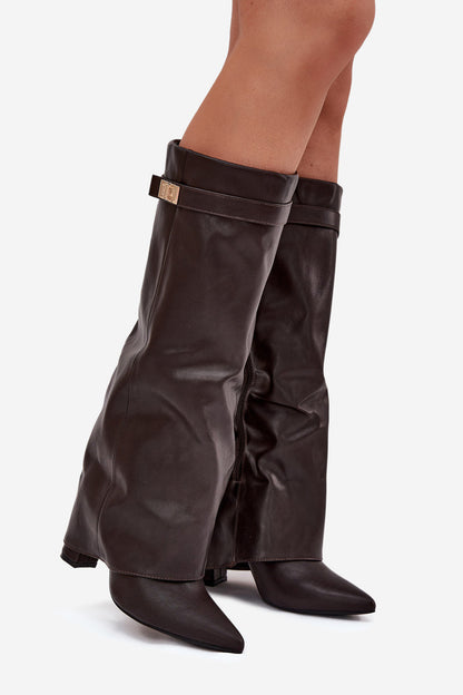 Robe Bottes En Cuir Lavista Hauteur Genou - Marron